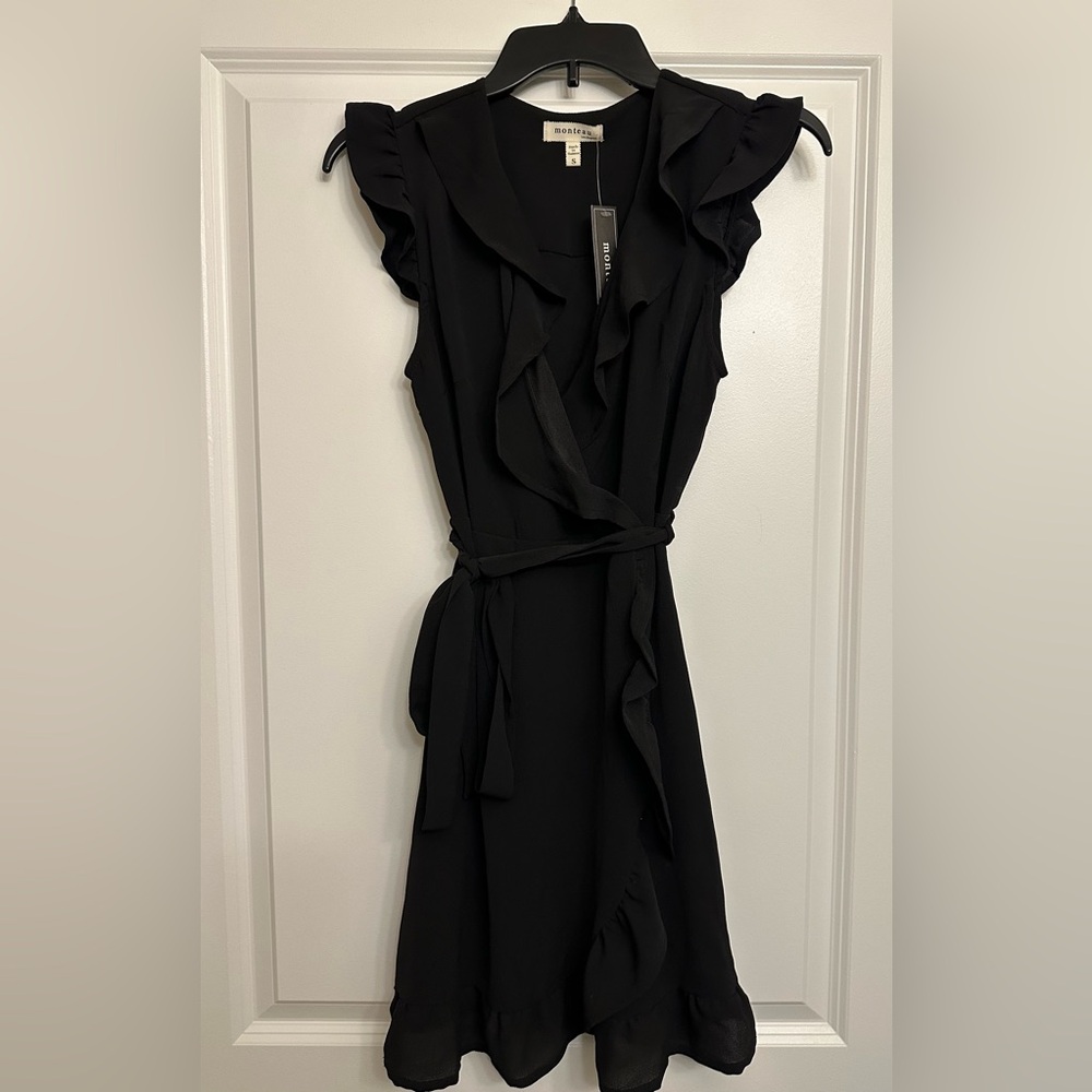 Monteau Black Ruffle Mini Dress NWT